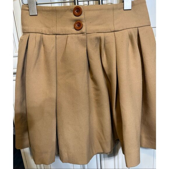 Zara Women's Double Button Pleated Skater Mini Skirt Tan Size 6 - Picture 11 of 12